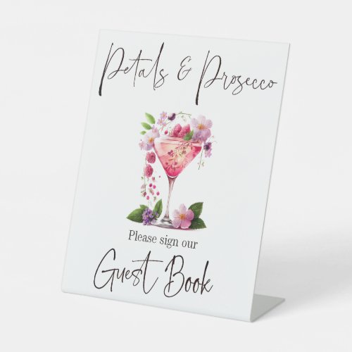 Petals  Prosecco Blush Pink Bridal Shower Guest Pedestal Sign