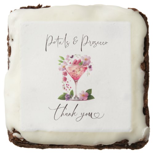 Petals  Prosecco Blush Pink Floral Bridal Shower Brownie