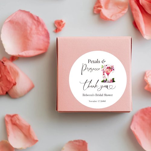 Petals  Prosecco Blush Pink Floral Bridal Shower Classic Round Sticker