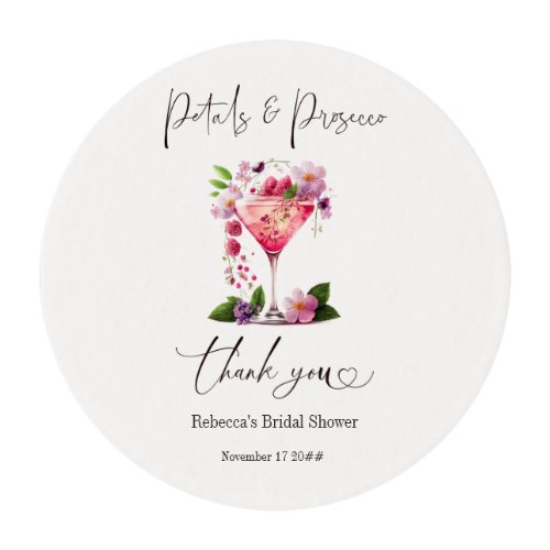 Petals  Prosecco Blush Pink Floral Bridal Shower Edible Frosting Rounds