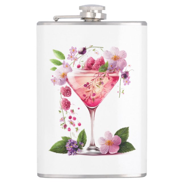 Petals & Prosecco Blush Pink Floral Bridal Shower  Flask (Front)