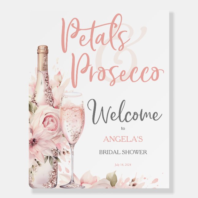 Petals & Prosecco Blush Pink Floral Bridal Shower Foam Board (Front)
