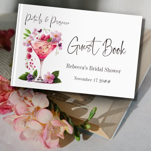 Petals  Prosecco Blush Pink Floral Bridal Shower Guest Book