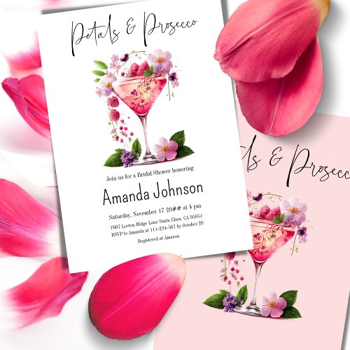Petals  Prosecco Blush Pink Floral Bridal Shower Invitation