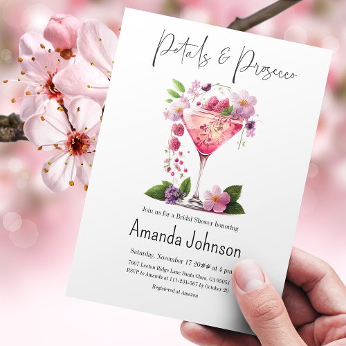 Petals  Prosecco Blush Pink Floral Bridal Shower Invitation