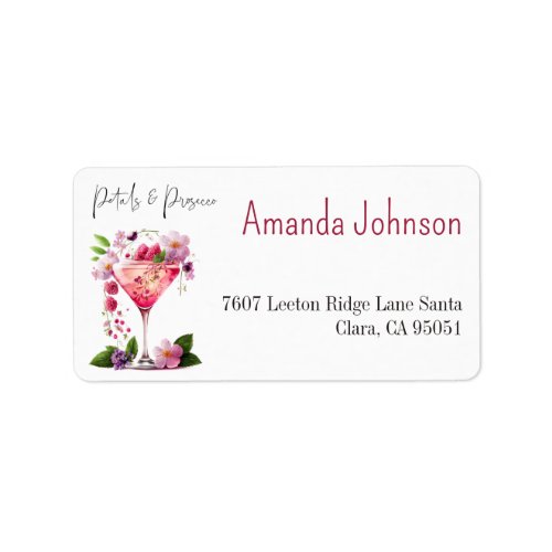 Petals  Prosecco Blush Pink Floral Bridal Shower Label