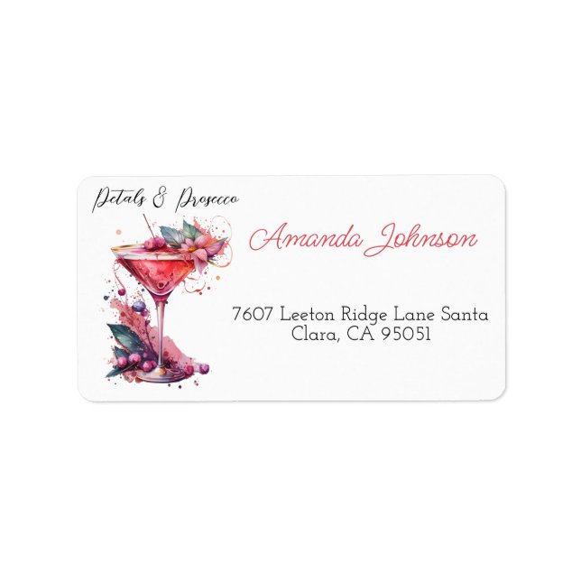 Petals & Prosecco Blush Pink Floral Bridal Shower  Label (Front)