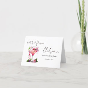 Petals & Prosecco Blush Pink Floral Bridal Shower Letterpress Thank You Card