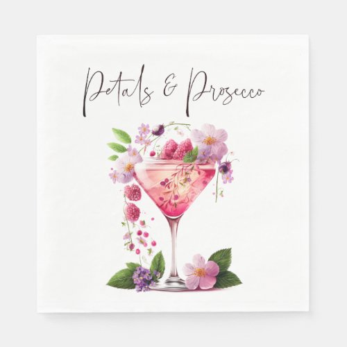 Petals  Prosecco Blush Pink Floral Bridal Shower  Napkins