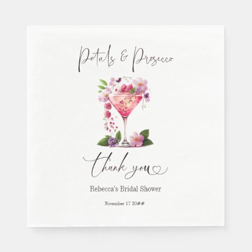 Petals  Prosecco Blush Pink Floral Bridal Shower Napkins
