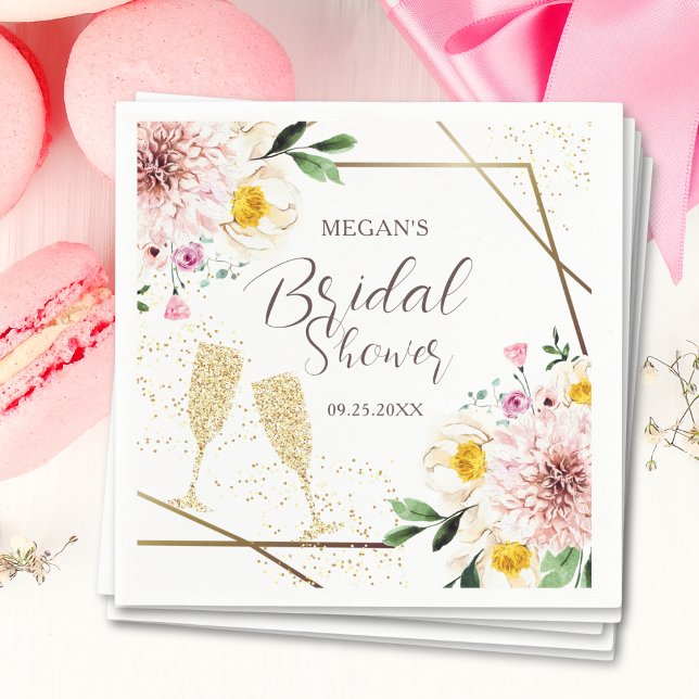 Petals & Prosecco Blush Pink Floral Bridal Shower Napkins (Creator Uploaded)