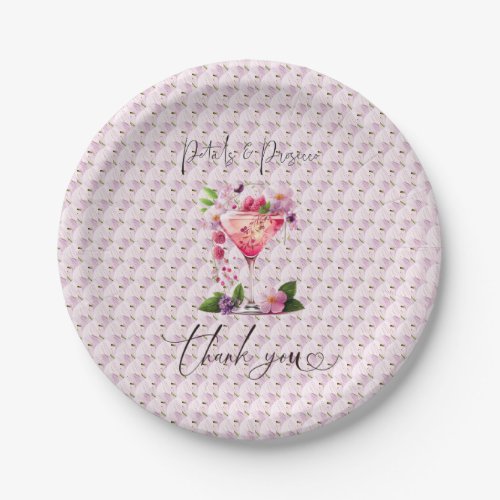 Petals  Prosecco Blush Pink Floral Bridal Shower Paper Plates