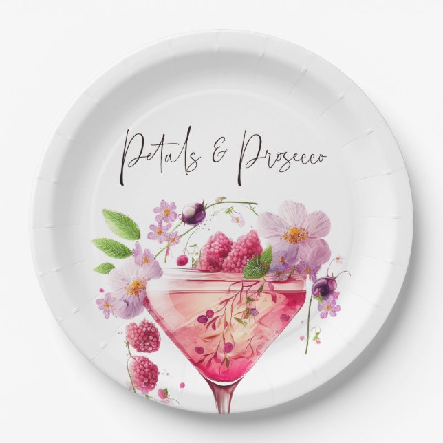Petals & Prosecco Blush Pink Floral Bridal Shower  Paper Plates (Front)