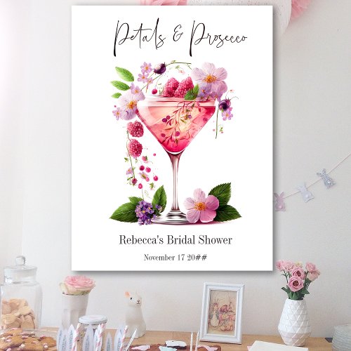 Petals  Prosecco Blush Pink Floral Bridal Shower Poster