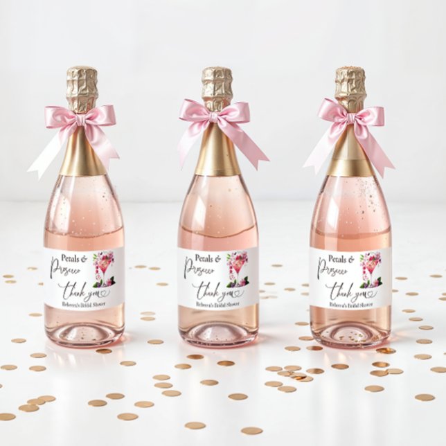 Petals & Prosecco Blush Pink Floral Bridal Shower Sparkling Wine Label (Creator Uploaded)