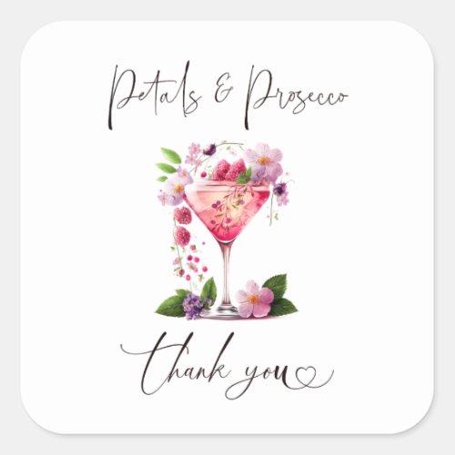 Petals  Prosecco Blush Pink Floral Bridal Shower Square Sticker