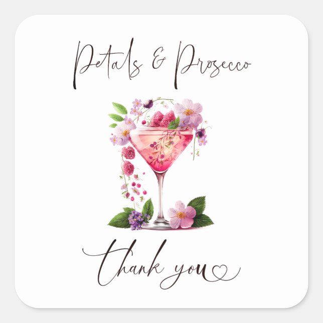 Petals & Prosecco Blush Pink Floral Bridal Shower Square Sticker (Front)