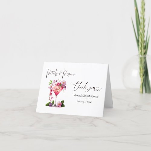 Petals  Prosecco Blush Pink Floral Bridal Shower Thank You Card