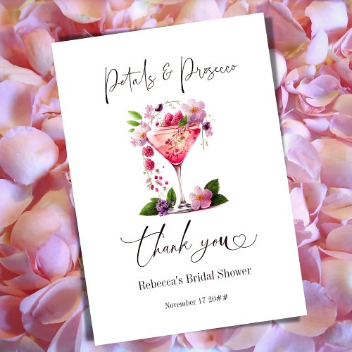 Petals  Prosecco Blush Pink Floral Bridal Shower Thank You Card