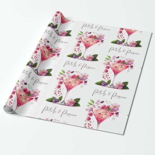 Petals  Prosecco Blush Pink Floral Bridal Shower  Wrapping Paper