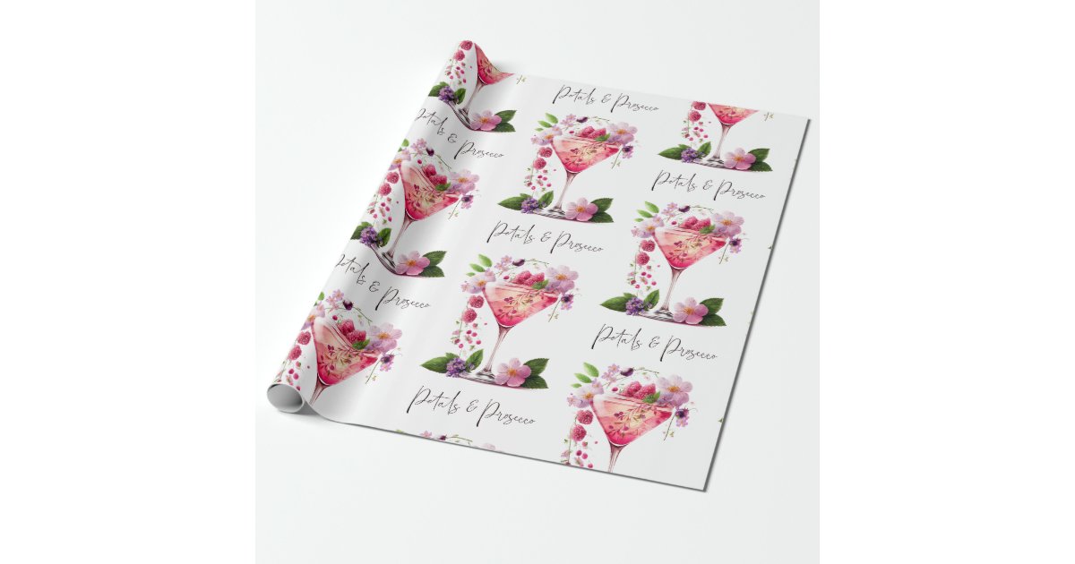 Petals & Prosecco Blush Pink Floral Bridal Shower Wrapping Paper