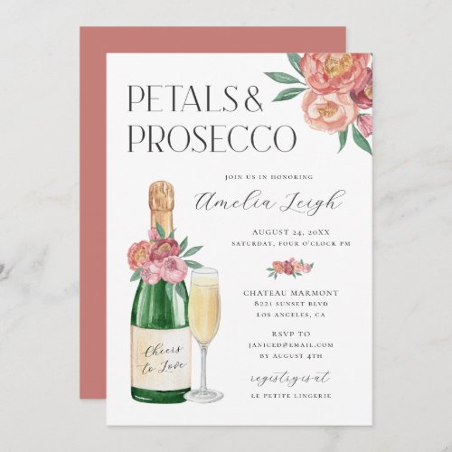 Petals  Prosecco Blush Pink Floral Invitation