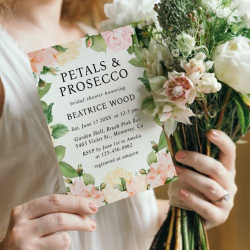 Petals  Prosecco Blush Pink Rose Bridal Shower Invitation