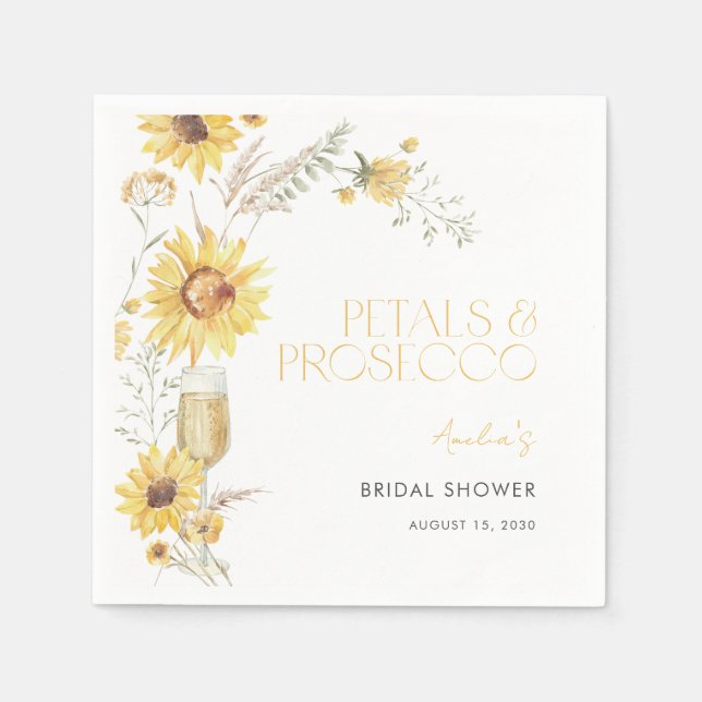 Petals & Prosecco Boho Sunflower Bridal Shower Napkins (Front)
