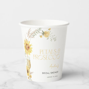 Petals & Prosecco Boho Sunflower Bridal Shower Paper Cups