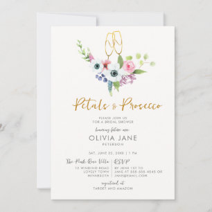 Petals Prosecco Bouquet Gold Bubbly Bridal Shower Invitation