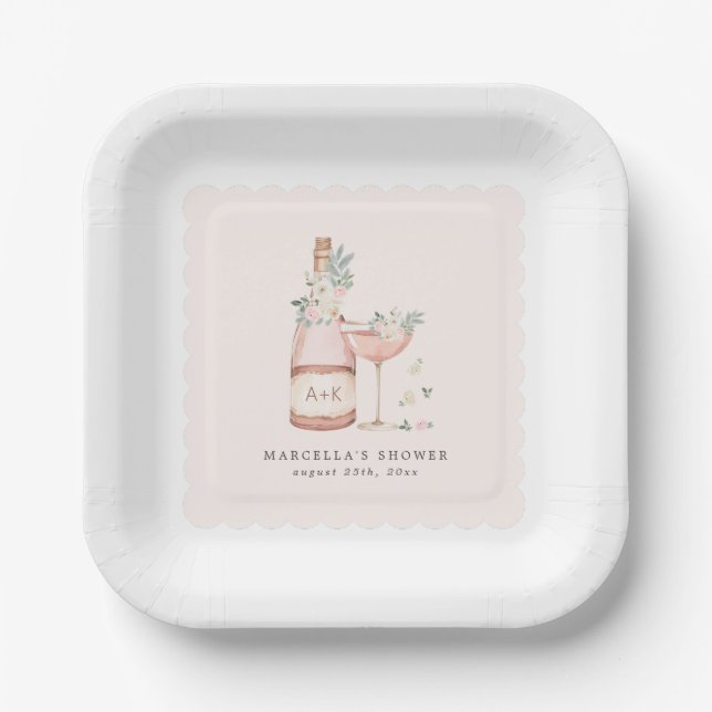 Petals & Prosecco Bridal Shower Bachelorette Paper Plates (Front)