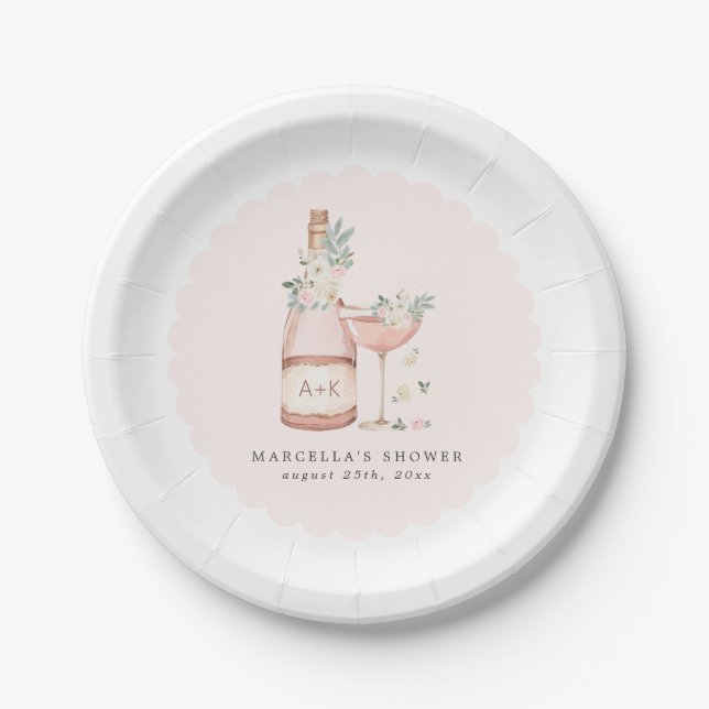 Petals & Prosecco Bridal Shower Bachelorette Paper Plates (Front)