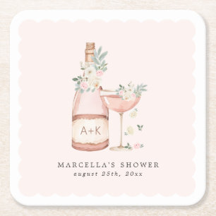 Petals & Prosecco Bridal Shower Bachelorette Square Paper Coaster