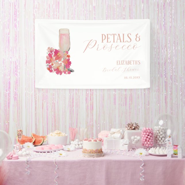 Petals & Prosecco Bridal Shower Backdrop Pink Banner (Party)