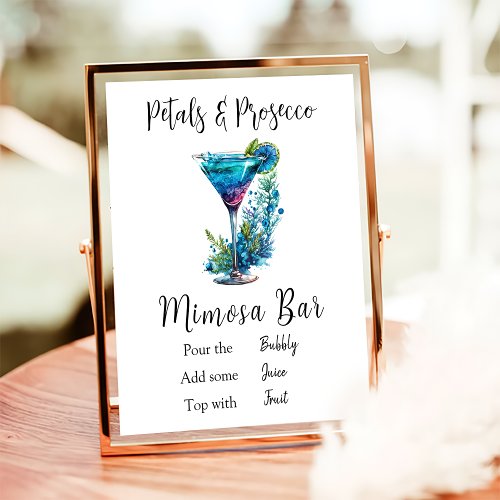 Petals  Prosecco Bridal Shower Blue Flower Bar  Poster