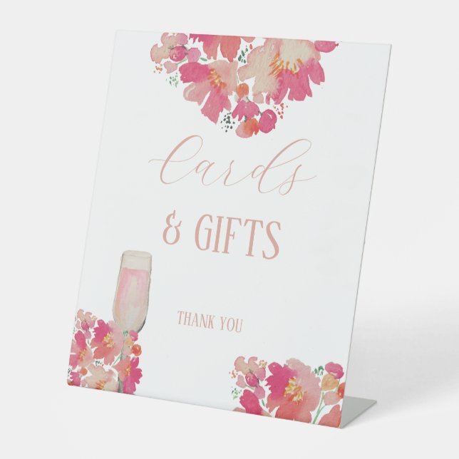 Petals & Prosecco Bridal Shower Cards Gifts Floral Pedestal Sign (Front)