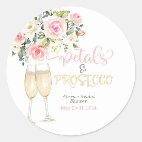 Petals  Prosecco Bridal Shower Classic Round Sticker