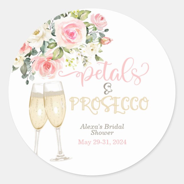 Petals & Prosecco Bridal Shower Classic Round Sticker (Front)
