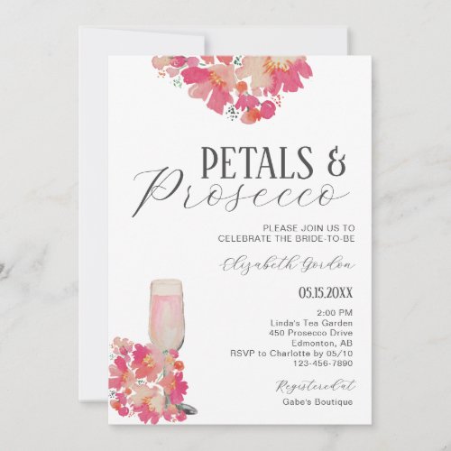 Petals  Prosecco Bridal Shower Floral Pink Chic Invitation