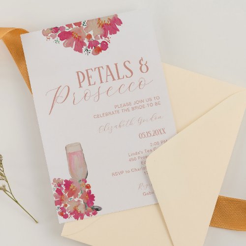 Petals  Prosecco Bridal Shower Floral Pink Chic Invitation