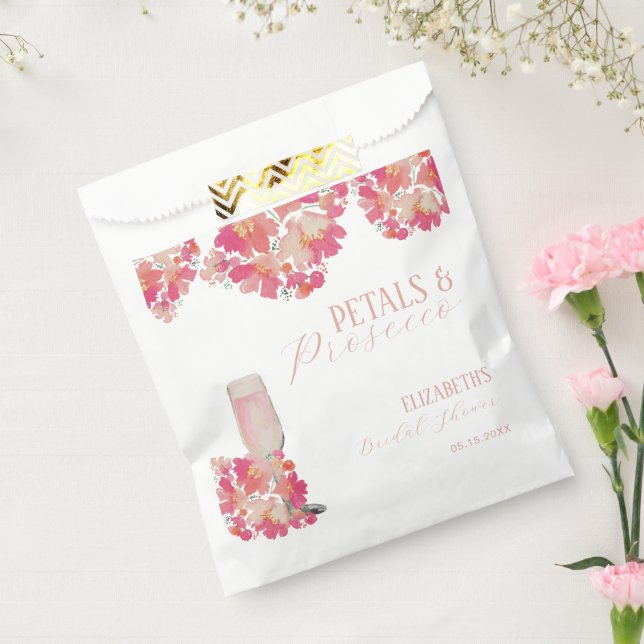Petals & Prosecco Bridal Shower Floral Pink Favor Bag (Sealed)