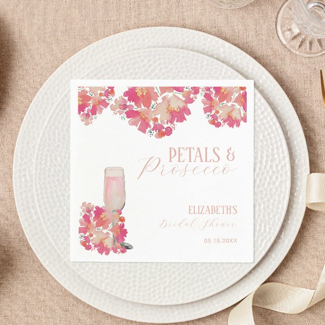 Petals & Prosecco Bridal Shower Floral Pink Napkins (Creator Uploaded)