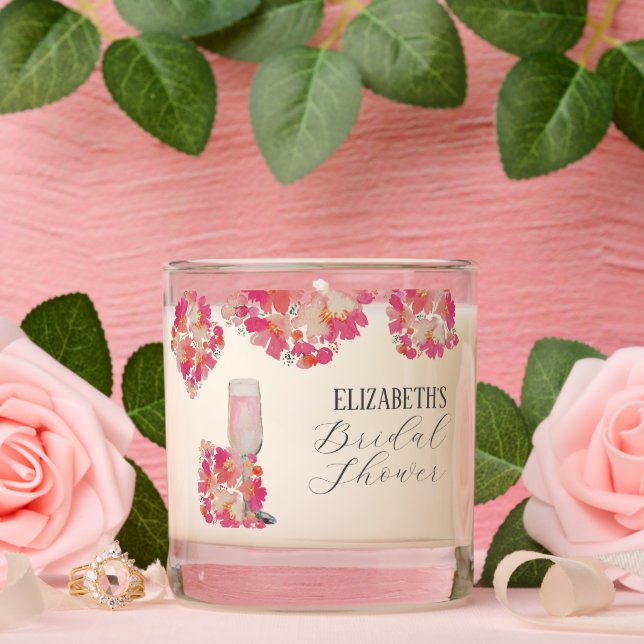 Petals & Prosecco Bridal Shower Floral Pink Scented Candle (Wedding)