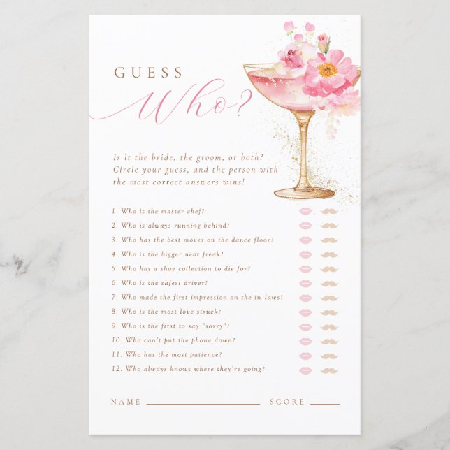 Petals & Prosecco Bridal Shower Guess Who Game (Front)
