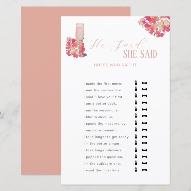 Petals & Prosecco Bridal Shower He Said She Said  (Front/Back)