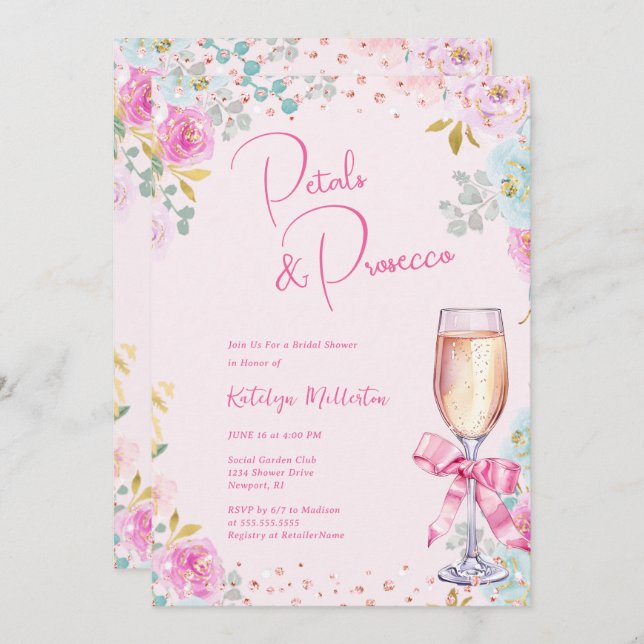 Petals & Prosecco Bridal Shower Invitation (Front/Back)