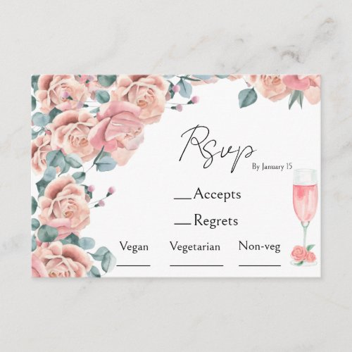 petals  prosecco bridal shower meal choice  rsvp enclosure card