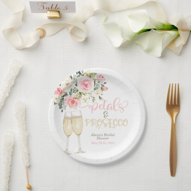 Petals & Prosecco Bridal Shower Paper Plates (Wedding)
