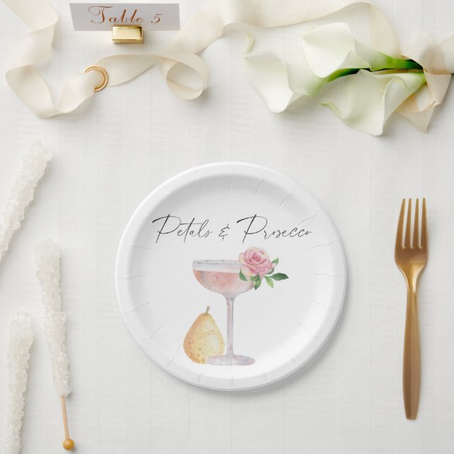 Petals & Prosecco - bridal shower Paper Plates (Wedding)