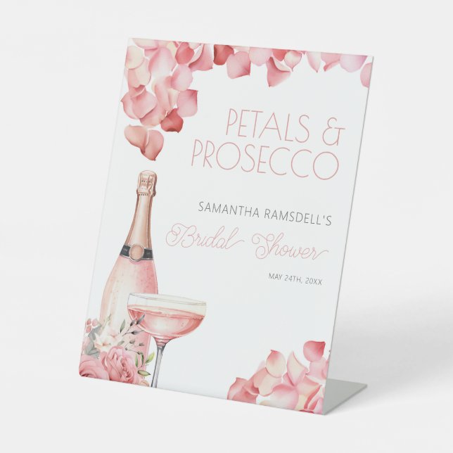 Petals & Prosecco Bridal Shower Pedestal Sign (Front)